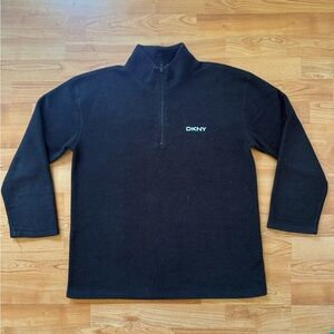 DKNY Men Size M Fleece Long Sleeve 1/3 Zip Pullover Shirt Black Logo